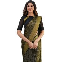 Flosive Mix Color & Gold Zari Woven Kanjivaram Saree With Blouse (Black)