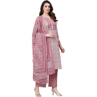 Idalia Womens Ethnic Wear Pink Printed Straight Cotton Kurta Set With Dupatta For Women