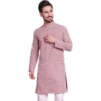 Jompers Chikankari Embroidered Kurtas For Men (Coral, Xl)