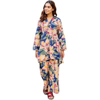 Leriya Fashion Women Ethnic Kurta Set | Rayon Co-Ord Set | Fancy Pajama Set | Pack Of 2 | Floral Printed Top & Pant Set | Full Pair Set | A-Line Kurta Set For Women (X-Large, Blue) Lf-K-W1846&Tr903