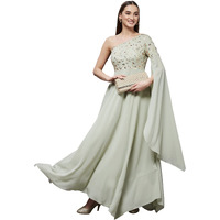 Miss Chase Women's Dusty Green And Golden Solid Embellished Asymmetric Maxi Dress (Mcaw21D06-20-244-02, Dusty Green And Golden, Xs)