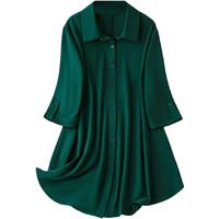Om Sai Latest Creation Western Dress || Rayon Solid Button Front Shirt Dress For Women || Roll Tab Sleeve & Collared Neck Flared Dress || Office || Summer Short Dresses For Women. (X-Large, Green)