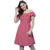 Oomph! Women's Western & Fusion Wear Mini/Short A-Line Maroon Dress In Crepe Fabric With Off Shoulder And Off Shoulder Sleeve - Md498Xl