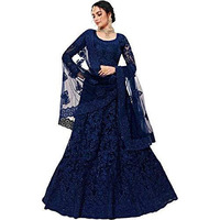 Patlani Women's Net Lehenga Choli (Navy 005_Dark Blue_Free Size) | Finish Type: Semi-Stitched