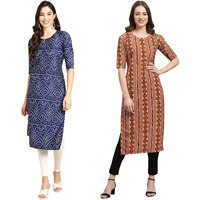 Pinkmint Women's Crepe Digital Print Straight Kurta (D-366-344_Xxl)
