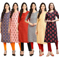 Pinkmint Women's Crepe Digital Print Straight Kurta Pack Of 6 [Cr-369-368-370-372-360-345-M]