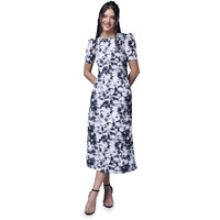 Popwings Casual Abstract Printed Midi Dress For Women | Half-Sleeves Long Dress For Women | Round-Neck Women Stylish Dress