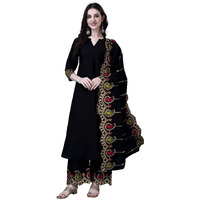Pratham Blue Women's Silk Embroidered Anarkali Kurta With Palazzos And Dupatta (Pb-6150-L_Black)