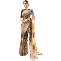 Satrani Women's Georgette Printed Saree With Unstitched Blouse Piece (3646S1373N_Beige & Brown)