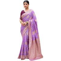 Satrani Women's Silk Blend Banarasi Jacquard Saree With Unstitched Blouse Piece (3889S317N_Lavender)