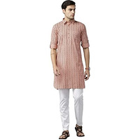 See Designs Men's Peach Regular Pure Cotton Pathani Printed Men's Kurta - Sdpkt_1168M