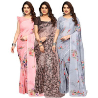Satrani Women's Geoegette Saree With Unstitched Blouse Piece Combo Pack Of 3 (3112S2151N_3112S2156N_3112S2152N_Pink | Brown | Grey)