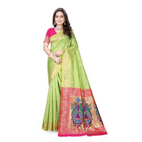 Sugathari Women's Banarasi Saree Pure Paithani Kanjivaram Silk Soft New Ladies 2024 Design Wear Pattu Sarees Latest Cotton Party Sari Collections With Blouse Piece For Wedding Sadi (Pari-204 Pista)