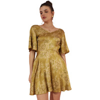 Kotty Women's Floral Printed Flared Sleeves Satin Fit Flare Mini Dress(Green,Xl)