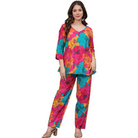 Rytras Women's Pure Cotton Printed Straight Kurta Set With Palazzo Pants - Ethnic Wear, Pink(Ryt606-New,M)