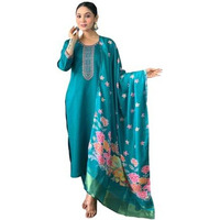 Shiv Textiles Women's Chanderi Silk Embroidered Kurta Pant Dupatta Set(Jda-Sofia-Rama-L)