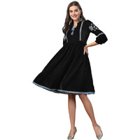 Stylum Women's Solid & Embroidered Velvet Flared Dress (Drsblackpretty44_Black, Xxl)