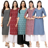 Pinkmint Women's Crepe Digital Print Straight Kurta [Pack Of 5](Sv-377-374-378-347-367-L)