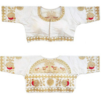 Pujia Mills Women's Malbari Phantom Silk Half Sleeve Blouse (Handwork Blouse Gajari P_White_42)