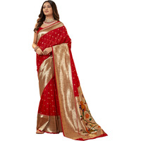Pujia Mills Woman Pure Paithani Silk Banarasi Saree Indian Ethnic Wear Latest Kanjivaram Banarasi Saree In 2025 Woven Gold Zari Heavy Border With Rich Pallu And Butti Work Pink Saree For Woman