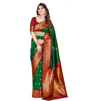 Pujia Mills Women's Banarasi Golden Zari Woven Saree For Wedding South Indian Ethnic Wear Saree Peshwai Woven Zari Pure Paithani Silk Saree For Bridal With Blouse Soft Wedding Saree With Blouse Piece