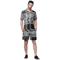 Rigo Printed Co-Ord Set For Men's | Casual Shirt & Shorts Night Suit Set | Lounge-Wear Nightdress Pajama Set For Men's | Night Wear, Beach Wear, Vacation Wear Outfit Black