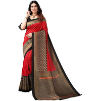 Satrani Women's Poly Silk Printed Saree With Unstitched Blouse Piece(2535S935Na_Red & Beige)