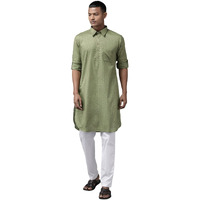 See Designs Men Olive Regular Pure Cotton Pathani Printed Men's Kurta_Sdpkt1146L