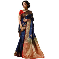Satrani Women's Art Silk Jacquard Saree With Unstitched Blouse Piece (3382S383N_Blue & Golden)