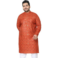Sojanya Plus (Since 1958) Men's Cotton Linen Orange And Multi Printed Only Long Kurta