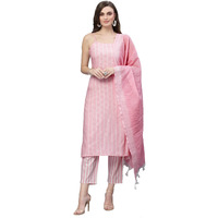 Stylum Women's Woven Designed Cotton Blend Straight Kurta Pant Dupatta Set (Pinkmelody42_Light Pink, Xl)