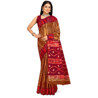 Tamaira Fashion Women's Shibori Bandhani Printed Pure Cotton Mulmul Saree Without Blouse Piece(2512_Brown&Maroon)