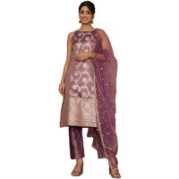 Varanga Women Lavender Brocade Zari And Sequins Lace Embellished Kurta With Bottom And Dupatta  Elegant Traditional Ensemble (Extra Large)