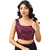 Womanista Women's Polyester Solid Sleeveless Regular Fit Sequinned Blouse (Bl_78_Magenta S)