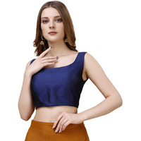 Womanista Women's Taffeta Solid Sleeveless Regular Fit Sequinned Blouse (Bl_43_Blue Xl)