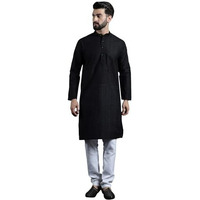 Sojanya (Since 1958 Men's Cotton Thread Embroidered Black Kurta With White Churidaar Pyjama