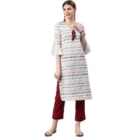 Anubhutee Women's Cotton White Stripes Printed Straight Kurta