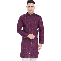 Divisive Men's Sequince Mirror Embroidered Cotton Silk Blend Only Slim Fit Kurta (Dkrt177_S_Wine)