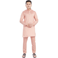 Divisive Men's Plain Dupion Silk Blend Slim Fit Kurta Pyjama Set (Dkrt934_M_Peach)
