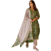 Fabnex Poly Reyon Regular Women Kurta Set (K-77-Green-S_Green