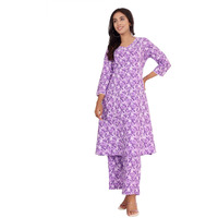 Varanga Women Ethnic Floral Printed V Neck A Line Kurta With Trouser