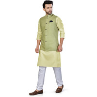 Be Active Men's Solid Linen Blend Kurta Pyjama 3 Piece Set || Men Kurta Pajama With Modi Jacket || Kurta Pajama Nehru Jacket For Men (Rfset0014-1-S)