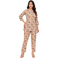 Jikonet Women Cotton Printed Co-Ord Set Kurta Set With Pant Set (White, X-Small)