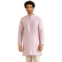 Kisah Men's Kurta, Lavender Cotton Blend, Solid Regular Fit Mandarin Collar Long Sleeves (40)