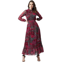 Litzo Women's Chiffon A-Line Maxi Dress (L-65-L_Pink