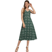 Peppyzone Women's Handblock Printed Sleeveless Shoulder Strip Cami Dress (Xs, Slate Grey)