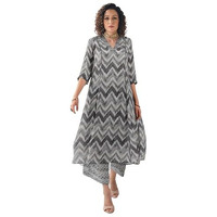 Toochki Dress For Women | Two Piece Dress For Women Long | Dress | Maxi Dress For Women | Dresses | Zig Zag Printed Dress | Cotton Dress For Women | Flared Dress | Dress With Palazzo For Womens Grey