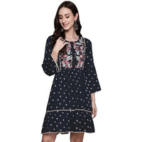 Anubhutee Women's Georgette Navy Blue Thread Work Embroidered A-Line Indo Western Dress