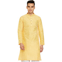 Be Active Men's Traditional Embroidered Lucknowi Full Sleeves Kurta || Cotton Kurta For Men || Men Kurta For Wedding || Kurta For Men (Rfsk0013-Kr 13 M) Yellow