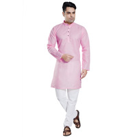 Divisive Men's Plain Cotton Blend Linen Slim Fit Kurta Pyjama Set (Dkrt64_M_Bright Pink)